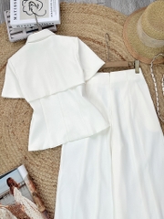 Set Áo Vest Cổ Hoa Mix Quần Dáng Dài Chất Chéo Hàn Công Sở MIMIX - FM8