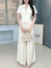 Set Áo Vest Cổ Hoa Mix Quần Dáng Dài Chất Chéo Hàn Công Sở MIMIX - FM8