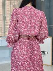 Set Áo Đắp Chéo Hoa Nữ Mix Chân Váy Rút Bên Chất Tơ IC Đi Tiệc MIMIX - FM9