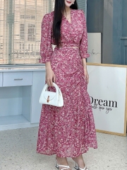 Set Áo Đắp Chéo Hoa Nữ Mix Chân Váy Rút Bên Chất Tơ IC Đi Tiệc MIMIX - FM9