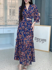 Set Áo Đắp Chéo Hoa Nữ Mix Chân Váy Rút Bên Chất Tơ IC Đi Tiệc MIMIX - FM9