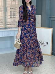 Set Áo Đắp Chéo Hoa Nữ Mix Chân Váy Rút Bên Chất Tơ IC Đi Tiệc MIMIX - FM9