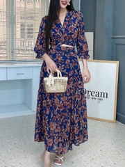 Set Áo Đắp Chéo Hoa Nữ Mix Chân Váy Rút Bên Chất Tơ IC Đi Tiệc MIMIX - FM9