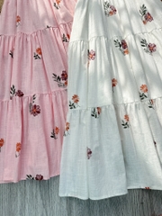 Đầm Maxi Nữ Cổ Tròn Bo Eo Chất Cotton Sước In Hoa Đi Biển MIMIX - FN0