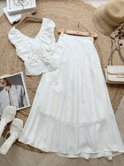 FQ5-Set Áo Cổ V Kèm Hoa Mix Chân Váy Dài MIMIX