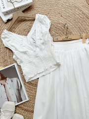 FQ5-Set Áo Cổ V Kèm Hoa Mix Chân Váy Dài MIMIX