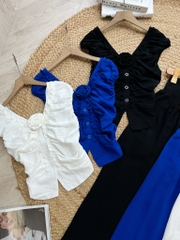 FQ5-Set Áo Cổ V Kèm Hoa Mix Chân Váy Dài MIMIX