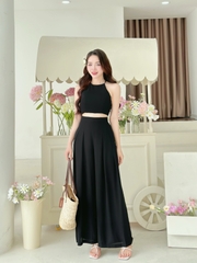Set Bộ Nữ Áo Yếm Lưng Chéo Mix Quần Hoa Dáng Dài Chất Châu Tol Đi Biển Đi Tiệc MIMIX - EC5