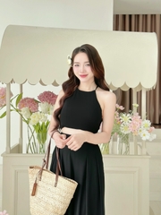 Set Bộ Nữ Áo Yếm Lưng Chéo Mix Quần Hoa Dáng Dài Chất Châu Tol Đi Biển Đi Tiệc MIMIX - EC5