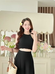 Set Bộ Nữ Áo Yếm Lưng Chéo Mix Quần Hoa Dáng Dài Chất Châu Tol Đi Biển Đi Tiệc MIMIX - EC5
