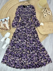Váy Maxi Hoa Tay Dài Smocking Thân Dáng Dài Chất Tơ Đi Du Lịch MIMIX - FD9