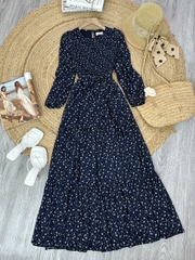 Váy Maxi Hoa Tay Dài Smocking Thân Dáng Dài Chất Tơ Đi Du Lịch MIMIX - FD9