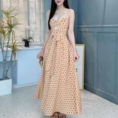 Set Váy Dài Mix Áo Hai Dây Cut - Out Tôn Dáng Vải Cotton Đi Cà Phê MIMIX FE3