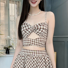 Set Váy Cotton Áo 2 Dây Đắp Chéo Và Chân Váy Dài Xòe Đi Biển MIMIX - FE3