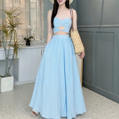 Set Váy Dài Mix Áo Hai Dây Cut - Out Tôn Dáng Vải Cotton Đi Cà Phê MIMIX FE3