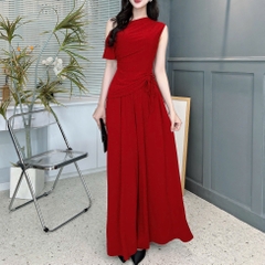 Set Bộ Trơn Áo Lệch Vai Phối Rút Eo Mix Quần Dáng Dài Chất Thun Rayon Đi Dạo Phố MIMIX - FE9