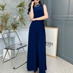Set Bộ Trơn Áo Lệch Vai Phối Rút Eo Mix Quần Dáng Dài Chất Thun Rayon Đi Dạo Phố MIMIX - FE9