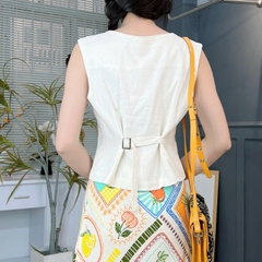 Set Bộ Thêu Áo Gile Mix Chân Váy Họa Tiết Chất Linen Đi Biển MIMIX - FE5