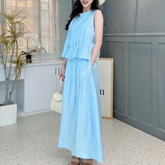 Set Bộ Váy Dáng Dài Trơn Và Áo Xếp Ly Chất Lụa Xà Cừ Đi Du Lịch MIMIX - FE7