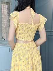Set Váy Nữ Áo Croptop Tay Tiên Mix Chân Váy Nhún Eo Chất Tơ gân Đi Dạo Phố MIMIX - FF2