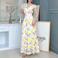 Set Váy Nữ Áo Lưng Bo Thun Mix Chân Váy Hoa Dáng Dài Chất Linen Ướt Đi Biển MIMIX - EW8