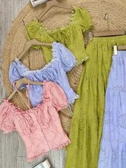 Set Váy Boi Áo Viền Bèo Mix Chân Váy Dáng Dài Chất Boi Cotton Đi Tiệc Đi Biển MIMIX  - FJ2