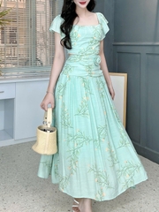 Set Váy Nữ Áo Croptop Tay Tiên Mix Chân Váy Nhún Eo Chất Tơ gân Đi Dạo Phố MIMIX - FF2