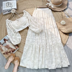 Set Bộ Váy Hoa Áo Croptop Tay Dài Mix Chân Váy Dáng Dài Chất Tơ Đi Du Lịch MIMIX - FD3
