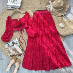 Set Bộ Váy Hoa Áo Croptop Tay Dài Mix Chân Váy Dáng Dài Chất Tơ Đi Du Lịch MIMIX - FD3
