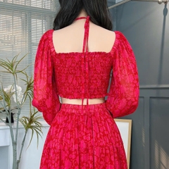 Set Bộ Váy Hoa Áo Croptop Tay Dài Mix Chân Váy Dáng Dài Chất Tơ Đi Du Lịch MIMIX - FD3