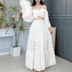 Set Bộ Váy Hoa Áo Croptop Tay Dài Mix Chân Váy Dáng Dài Chất Tơ Đi Du Lịch MIMIX - FD3