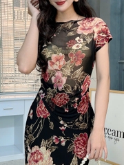 Set Bộ Váy Nữ Áo Tay Ngắn Mix Chân Váy Đuôi Cá Hoa Văn Nổi Bật Đi Tiệc MIMIX FN7