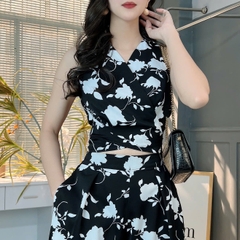 Set Bộ Lụa Mango Áo Đắp Chéo Mix Quần Dáng Dài Đi Du Lịch MIMIX - FE6