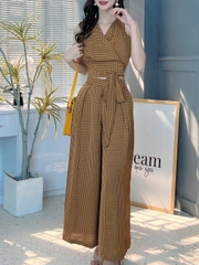 Set Bộ Lụa Mango Áo Đắp Chéo Mix Quần Dáng Dài Đi Du Lịch MIMIX - FE6