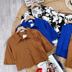 Set Short Nữ Áo Sơ Mi Tay Ngắn Mix Quần Ngắn Chất Linen Cotton Đi Biển MIMIX - EX8