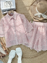 Set Short Áo Sơ Mi Thêu Hoa Chất Tơ Thêu Đi Dạo Phố MIMIX - FD7