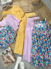 Set Váy Nữ Áo Croptop Cổ Tròn Bo Eo Mix Chân Váy Dáng Dài Xòe 3 Màu Đi Biển Đi Tiệc MIMIX - FJ9