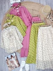 Set Váy Nữ Áo Tay Bo Rút Phối Nơ Và Chân Váy Dáng Dài Chất Tơ Dập In Hoa Đi Tiệc MIMIX - FJ8