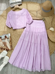 Set Váy Nữ Áo Croptop Cổ Tròn Bo Eo Mix Chân Váy Dáng Dài Xòe 3 Màu Đi Biển Đi Tiệc MIMIX - FJ9