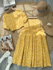 Set Váy Nữ Áo Croptop Cổ Tròn Bo Eo Mix Chân Váy Dáng Dài Xòe 3 Màu Đi Biển Đi Tiệc MIMIX - FJ9