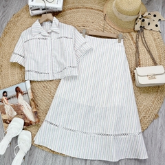 Set Váy Áo Sơ Mi Mix Chân Váy Phối Ren Dáng Dài Xòe Chất Linen Đi Dạo Phố MIMIX - FB9