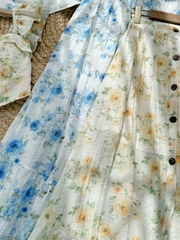 Set Váy Hoa Áo Tay Tiên Đính Nút Mix Chân Váy Dáng Dài Xòe Chất Tơ Cotton Đi Biển MIMIX - FF8