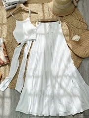 Set Váy Nữ Áo Yếm Mix Chân Váy Smocking Eo Dáng Dài Chất Xô Gân Đi Biển MIMIX - FF9