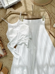 Set Váy Nữ Áo Yếm Mix Chân Váy Smocking Eo Dáng Dài Chất Xô Gân Đi Biển MIMIX - FF9