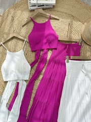 Set Váy Nữ Áo Yếm Mix Chân Váy Smocking Eo Dáng Dài Chất Xô Gân Đi Biển MIMIX - FF9