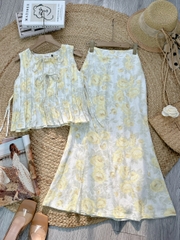 Set Váy Nữ Áo Sát Nách Nơ Đôi Mix Chân Váy Đuôi Cá Dáng Dài Chất Linen Gân Đi Biển MIMIX - FA0