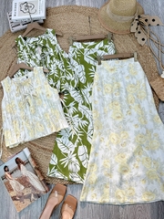 Set Váy Nữ Áo Sát Nách Nơ Đôi Mix Chân Váy Đuôi Cá Dáng Dài Chất Linen Gân Đi Biển MIMIX - FA0