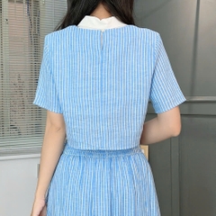 Set Váy Nữ Áo Cổ Sơ Mi Tay Ngắn Mix Chân Váy Dáng Dài Xòe Chất Linen Cotton Đi Biển Đi Tiệc MIMIX - FH5