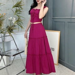 Set Bộ Váy Mix Áo 2 Dây Bản To Dáng Dài Xòe Chất Cotton Đi Du Lịch MIMIX - FF1