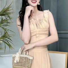 Set Bộ Váy Mix Áo 2 Dây Bản To Dáng Dài Xòe Chất Cotton Đi Du Lịch MIMIX - FF1